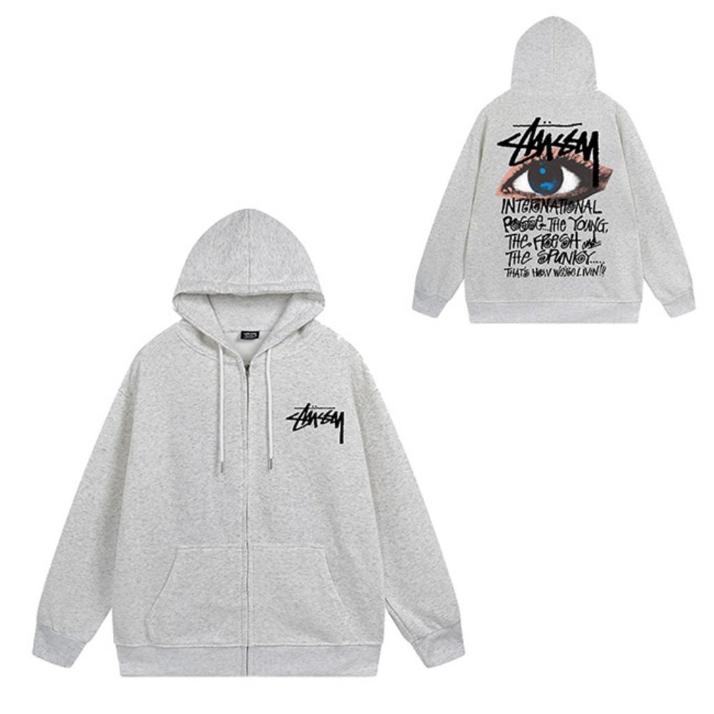 Stussy Zipper Ocular Hood Hoodie In Gray